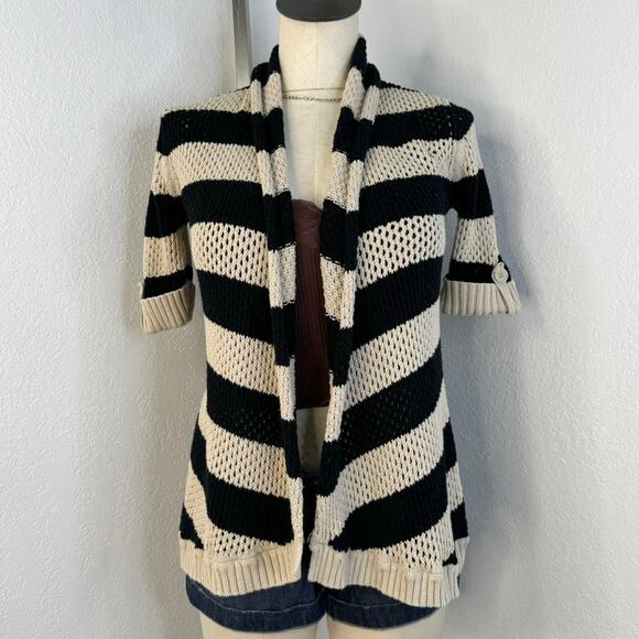 Y2K Open Knit Short Sleeve Striped Cardigan - Picture 3 of 7